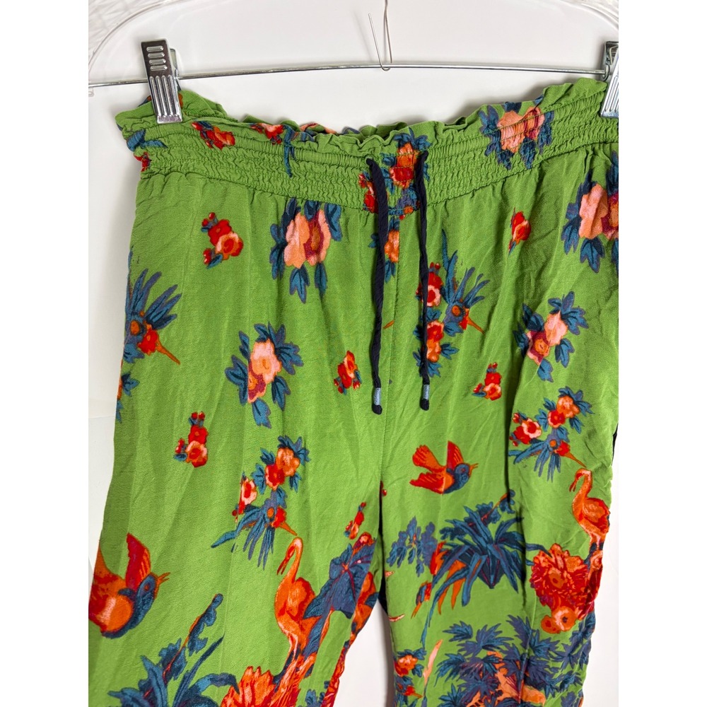 Anthropologie Tropical Bird Floral Smocked Wide Leg Pants Green Size S - Picture 5 of 12
